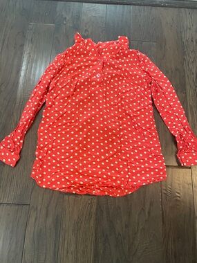 Women’s Red Polka Dot Long-Sleeve Button Front Top
